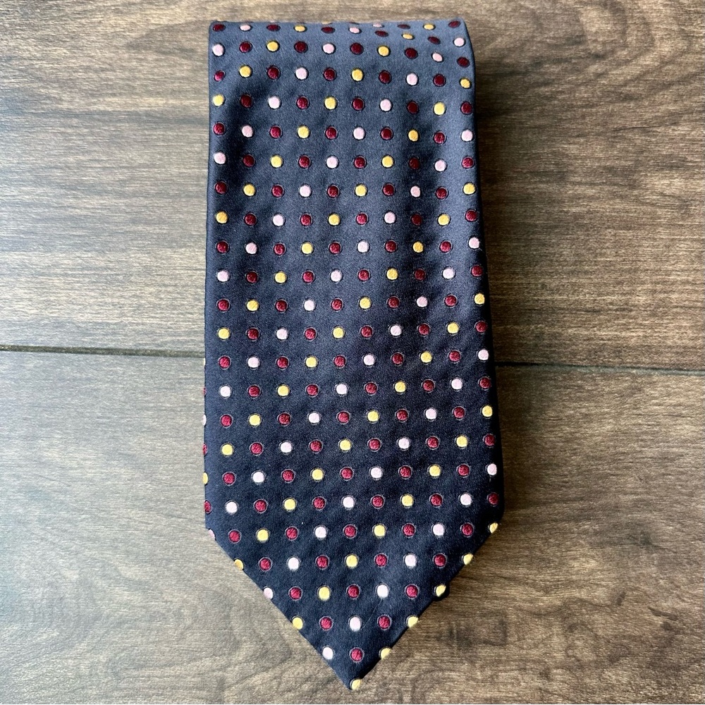 CANALI Italy 100% Silk Tie Charcoal Gray Multi Color Polka Dot Confetti Luxury